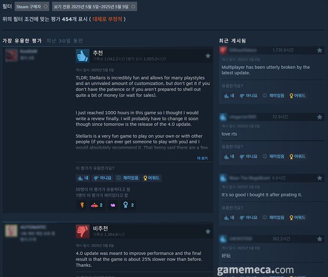 본편 평가가 모두 하락하고 있다 (사진출처: 게임 스팀 페이지)