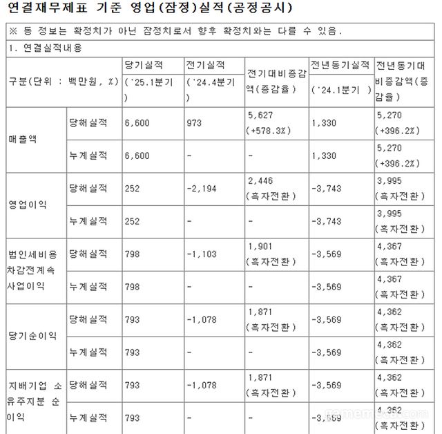 넥써쓰 2025년 1분기 실적 (자료출처: DART)