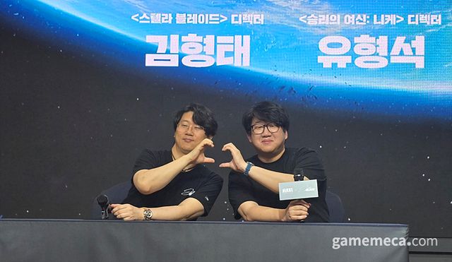 스텔라 블레이드 김형태 디렉터, 승리의 여신: 니케 유형석 디렉터가 인터뷰 현장에 함께 했다 (사진: 게임메카 촬영)