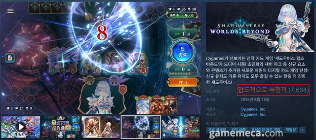 섀도우버스 월즈 비욘드가 출시 2일만에 '압도적으로 부정적' 평가를 받았다 (사진출처: 게임 스팀 페이지)