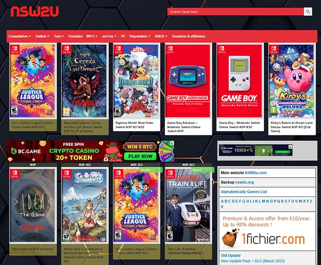 불법복제 게임물을 유통했던 NSW2U의 폐쇄 전 모습 (사진출처: Wayback Machine 아카이브)