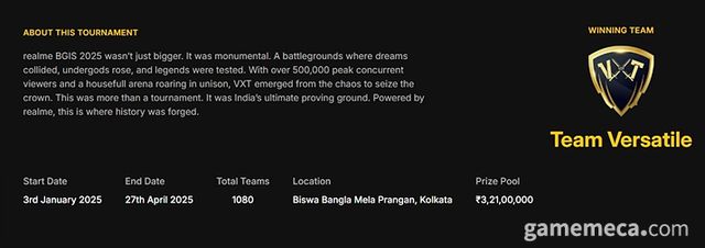 BGIS 2025 일정, 참가팀, 상금 등 상세 정보 (자료출처: 크래프톤 인도 e스포츠 공식 홈페이지)