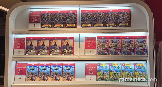 출시 초기 효과로 3위에 자리했지만, 마리오 잼버리의 롱런을 기대하는 매장 관계자는 드물었다 (사진: 게임메카 촬영)