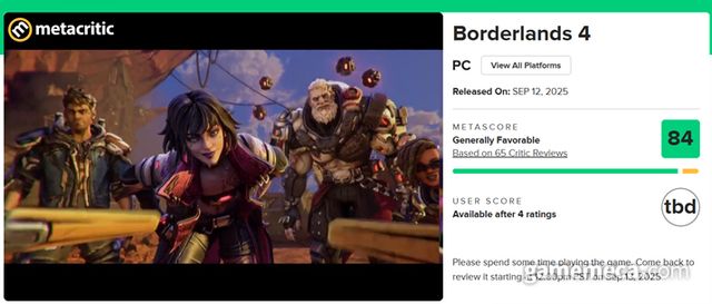 보더랜드 4 메타크리틱 평점 (자료출처: 메타크리틱)