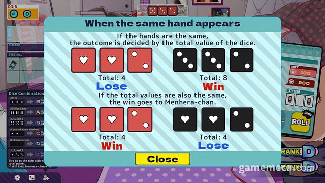 주사위 게임인 '친치로'를 플레이해 이기면 살고 지면 피가 빨리는 경험을 하게 된다 (사진: 게임메카 촬영)