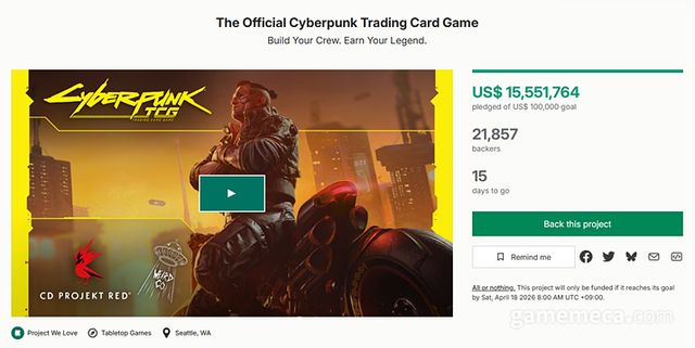 사이버펑크 TCG 크라우드 펀딩 현황 (사진출처: 킥스타터)