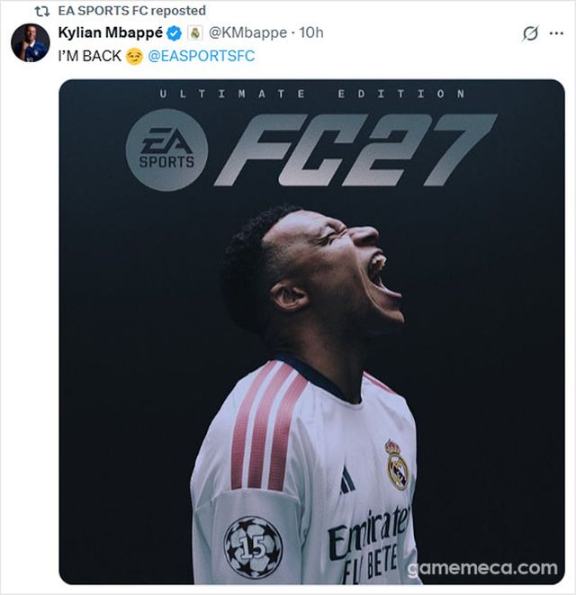 음바페가 남긴 FC 27 표지 관련 게시글 (사진출처: 음바페 X 계정)