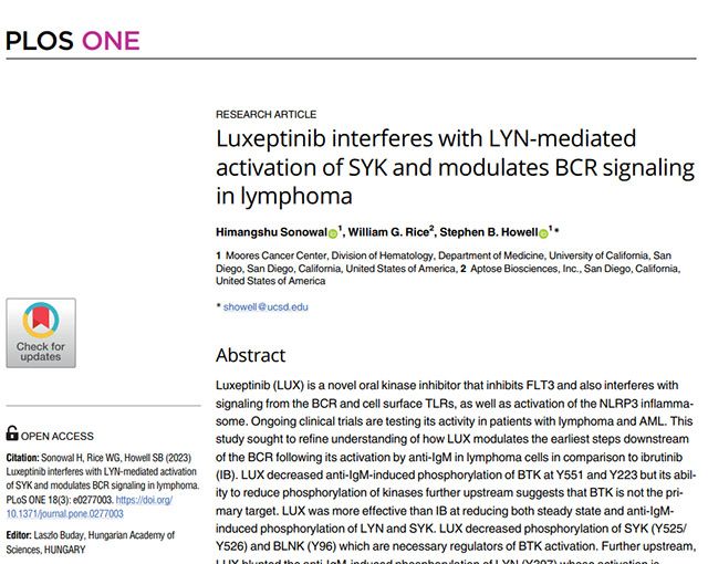 룩셉티닙의 암 억제 메커니즘을 규명한 연구 논문이 SCI급 국제학술지 ‘PLUS ONE(플러스원)’에 등재됐다. /이미지 제공=크리스탈지노믹스
