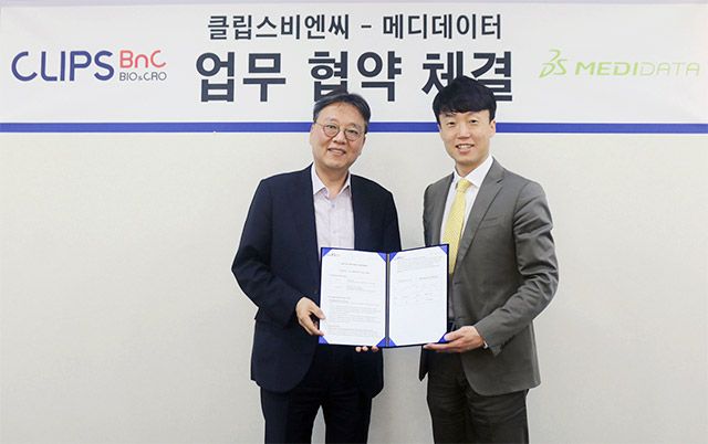 (왼쪽부터) 클립스비엔씨 지준환대표, 메디데이터 코리아 유재구 지사장 /사진 제공=클립스비엔씨