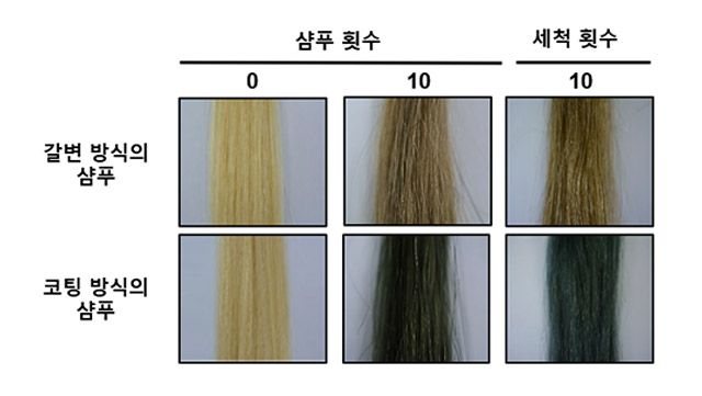 염색 원리 다른 두 염색샴푸 동일 횟수 샴푸 및 세척 후 모발 색상 비교 /이미지 제공=중앙대학교병원