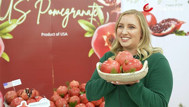 이날 행사에 참석한 리사 앨런 미국 대사관 농업무역관장이 미국 석류의 특징에 대해 말하고 있다./사진=디조닷컴