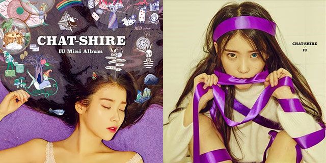 '스물셋'이 수록된 첫 프로듀싱한 네 번째 미니앨범 'CHAT-SHIRE(챗셔)'와 티저 이미지, 아이유가 보라색 리본에 감싸인 오드아이의 신비로운 모습이 인상적이다. 