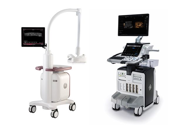 (왼쪽부터) 자동유방초음파 ‘인비니아 에이버스(Invenia ABUS), 범용 초음파 ‘로직(LOGIQ™)' 시리즈의 프리미엄 장비 로직 E10s (LOGIQ™ E10s) /이미지 제공=GE헬스케어