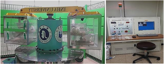 인하대 우주항공의과학연구소의 고중력 가속기 운영부(왼쪽)와 조절부(오른쪽). 실험용 쥐를 탑재한 상태에서 회전 속도와 중력 강도를 실시간 제어한다. /사진 제공=인하대학교 우주항공의과학연구소