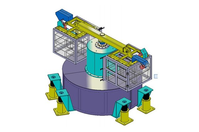 인하대 우주항공의과학연구소가 자체 설계한 고중력 가속기(Hypergravity Accelerator) 초기 디자인. 회전암 양끝에 설치된 투명 실험 챔버가 회전하며 중력 변화를 모사한다. /이미지 제공=인하대학교 우주항공의과학연구소
