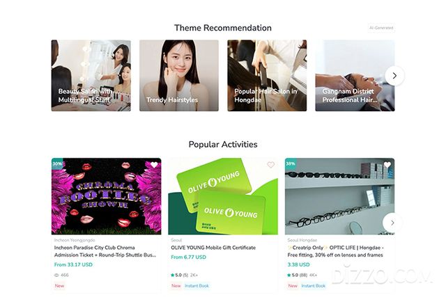 크리에이트립의 '상품 추천 시스템’을 통해 개인화된 상품을 제안하는 관광 상품 화면. AI가 한국을 여행하는 외국인 취향에 맞는 여행 테마 및 관광 상품을 추천한다.(사진제공=크리에이트립)