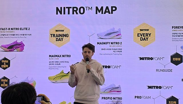 푸마 글로벌 러닝 풋웨어 프로덕트 매니저인 코너 카신이 향후 계획에 대해 말하고 있다./사진=김경희