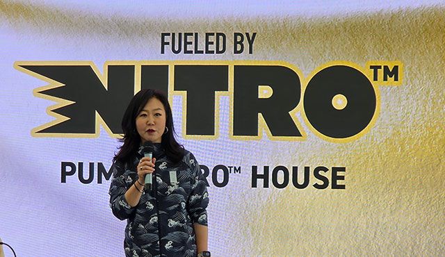 이나영 푸마코리아 대표이사는 14일 열린 신제품 '나이트로(NITRO™)' 발표에서 인사말을 하고 있다./사진=김경희
