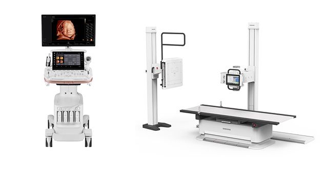 (왼쪽부터) 산부인과용 프리미엄 초음파 진단기기 HERA Z20과 바닥 고정형 디지털 엑스레이 GF85 /이미지 제공=삼성메디슨