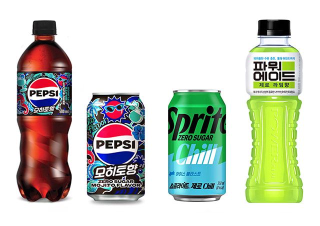 펩시코 ‘펩시 제로슈거 모히토향향’, 코카콜라 ‘스프라이트 제로 Chill’, 파워에이드 ‘파워에이드 제로 라임향’./사진=각 사 제공