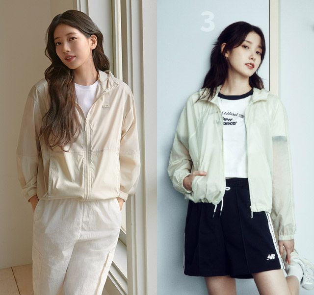 K2‘웨더리스 썬자켓’과 뉴발란스 ‘초경량 립스탑 우븐 바람막이’./사진=각 사 제공