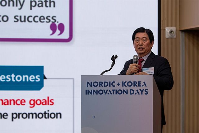 한국보건산업진흥원 K-헬스미래추진단 성창모 PM센터장이 ‘Korean ARPA-H(RPH)’ 프로젝트를 소개하며, 문제 해결형 R&D의 구조적 전환 필요성을 강조하고 있다. /사진 제공=주한덴마크대사관