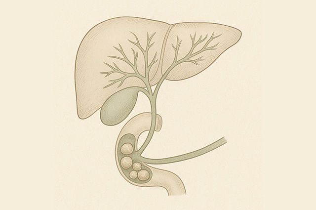 간과 담낭, 담즙의 흐름 및 담석 형성을 묘사한 해부학적 일러스트. 콜레스테롤 농도 상승과 담즙 정체는 담석 형성의 주요 원인으로 알려져 있다. /출처=OpenAI DALL·E 기반 자체 생성 이미지