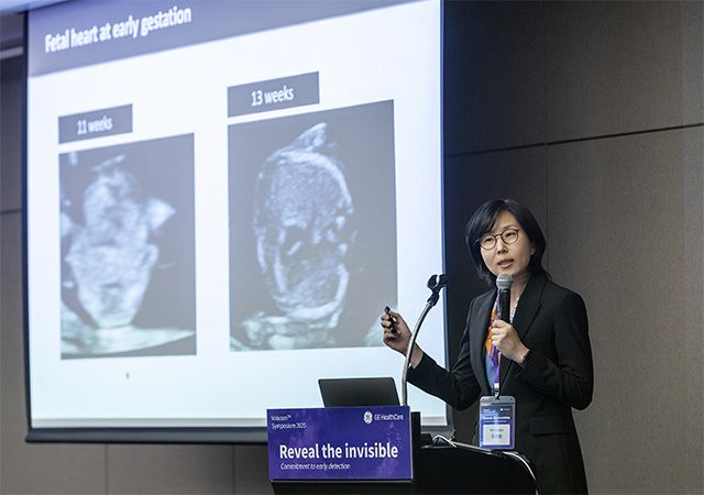 세브란스병원 산부인과 권자영(연세의대) 교수가 초음파를 이용한 심장 기형 초기 진단의 중요성을 강조했다. /사진 제공=GE헬스케어