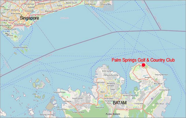 인도네시아 바탐 팜스프링 골프 앤 컨트리클럽 위치.