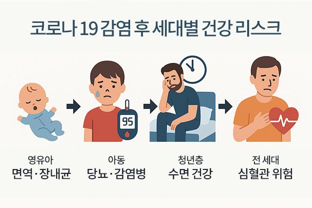 코로나19 감염이 연령대별로 다른 건강 영향을 남겼다는 국내 연구가 최근 속속 발표되고 있다. /그래픽=AI 생성