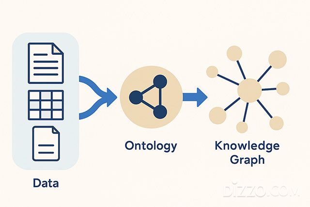 지식그래프 구축을 위해서는 원시 데이터에서 온톨로지를 거쳐 구조화된 지식그래프가 생성되는 단계적 과정이 필요하다. /이미지=AI 생성