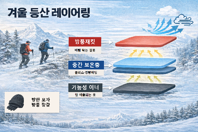 겨울 산행 시 체온 유지를 위한 레이어링 구조 예시/이미지=AI 생성