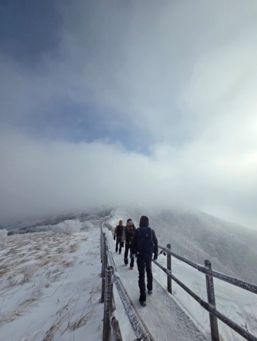 소백산 정상으로 오르는 모습/장지은 기자