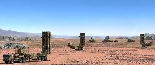 L-SAM 발사대와 L-SAM 다기능 레이다가 배치된 모습 / 이미지 제공=한화에어로스페이스