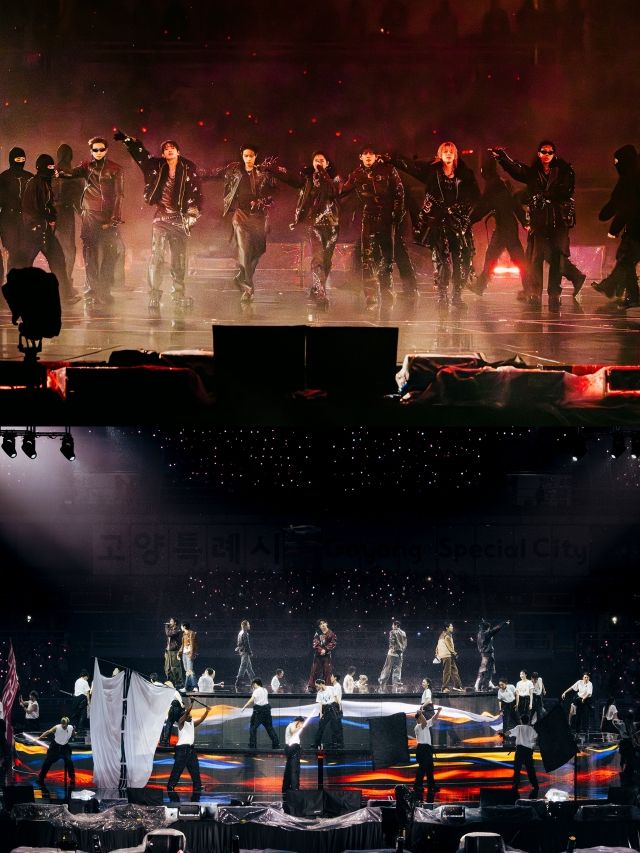 방탄소년단이 고양종합운동장 주경기장에서 열린 ‘BTS WORLD TOUR ‘ARIRANG’ IN GOYANG’ 공연에서 360도 무대를 활용한 퍼포먼스를 선보이고 있다. / 사진 : 빅히트 뮤직(하이브)