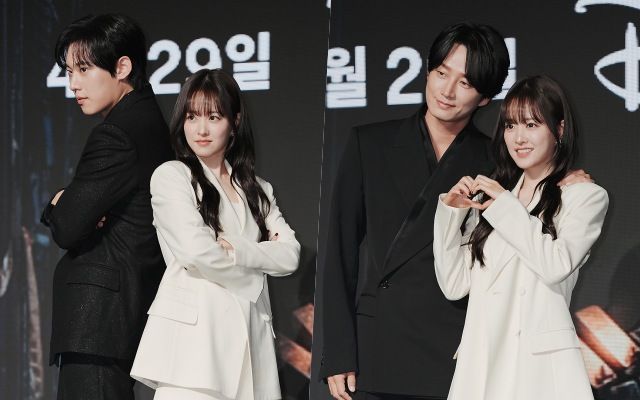 디즈니+시리즈 '골드랜드' 제작발표회에 참석한 김성철-박보영,이현욱-박보영(왼쪽부터) / 사진 : 디지틀조선일보DB