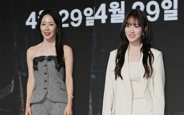 디즈니+시리즈 '골드랜드' 제작발표회에 참석한 문정희,박보영(왼쪽부터) / 사진 : 디지틀조선일보DB