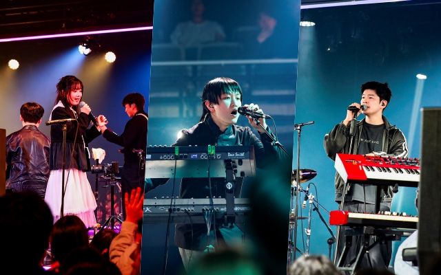 한로로, 밴드 실리카겔, 장기하(왼쪽부터)가 지난 3일 진행된 EBS '스페이스 공감' 홈커밍데이 무대 위에 섰다. / 사진 : EBS 제공