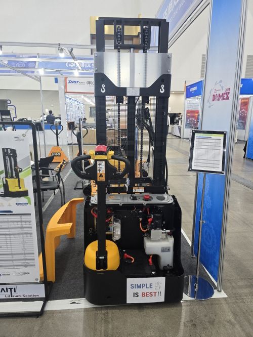 Walk-Behind Electric Stacker (Shown with External Casing Open to Display Its Simplified Internal Structure) [Source: Dongyang LogisTech Co., Ltd.]