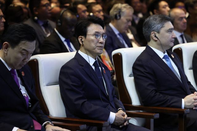 김민석 국무총리가 24일 중국 랴오닝성 다롄 국제컨벤션센터에서 열린 2026 하계 다보스포럼에 참석하고 있다.(사진=국무총리실)