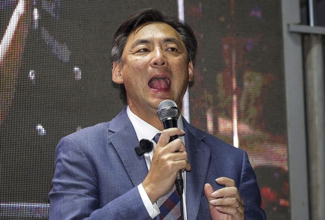 모스 탄 미국 리버티대 교수가 10일 서울 송파구 올림픽공원 장미광장 앞에서 열린 자유와혁신 6.3 부정선거 대국민 보고대회에서 발언하고 있다. (사진=뉴시스)
