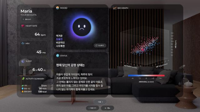 XR 명상 솔루션 ‘무아(MUA)’의 감정 추론 결과를 보여주는 대시보드(사진=엔피)