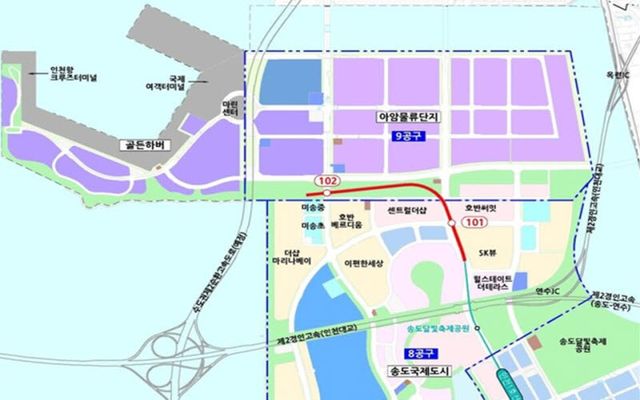 인천지하철 1호선 송도연장 계획 구간(빨간색 선) 위치도. (자료 = 인천시 제공)