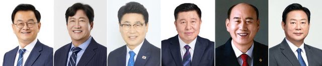 이번 지방선거에서 기초지방자치단체장으로 선출된 도·시의회 의원 출신의 (왼쪽부터)민경선, 손배찬, 김원기, 정덕영, 박형덕, 신동화 당선인.(사진=중앙선거관리위원회)