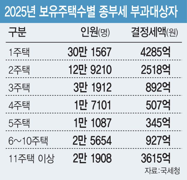 ‘11채 이상’ 다주택자 2만명, 전체 종부세 30% 냈다