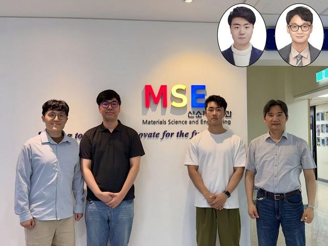 왼쪽부터) KAIST 강기범 교수, 견민승 박사, 김연규 박사과정, 홍승범 교수, (동그라미 왼쪽부터) 성균관대학교 홍지훈 박사과정, 조성범 교수. 사진=KAIST