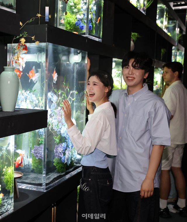 [이데일리 방인권 기자] 롯데월드 아쿠아리움이 15일 서울 송파구 롯데월드 아쿠아리움에서 ‘아쿠아 갤러리: 물빛정원’을 선보이고 있다.