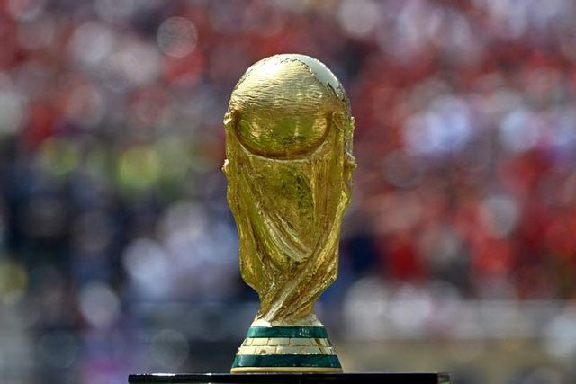 20일(한국시간) 미국 뉴욕 뉴저지 스타디움에서 열린 스페인과 아르헨티나의 2026 국제축구연맹(FIFA) 북중미 월드컵 결승전. 월드컵 트로피 모습. 사진=AFPBB NEWS