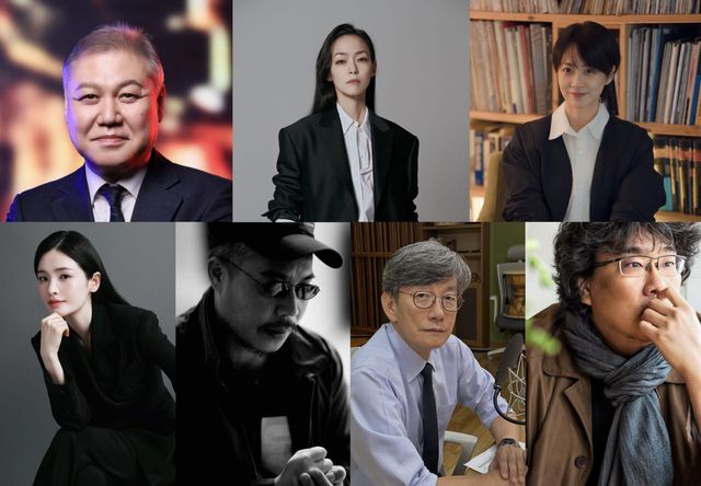 제천국제음악영화제의 프로그램 이벤트 ‘톡투유’의 게스트. 왼쪽 위부터 시계방향으로 권일용 프로파일러, 가수 김윤아, 류현경 배우 겸 감독, 봉준호 감독, 손석희 언론인, 이명세 감독, 전미도 배우.