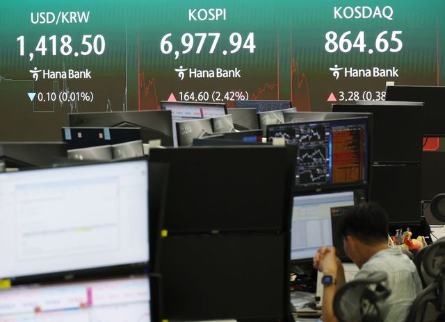 지난 14일 중구 하나은행 본점 딜링룸 전광판에 코스피 종가가 표시돼 있다. (사진=연합뉴스)